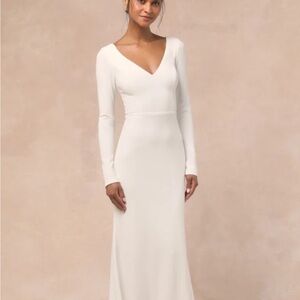 Lulu's Elegant White Long Sleeve Wedding Dress